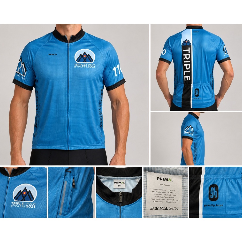 Primal Triple Bypass 2021 Cycling Jersey Mens XL Blue Full Zip Short Sleeve